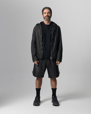 Hooded Leather Jacket Nero GU26S10090VBRUSH