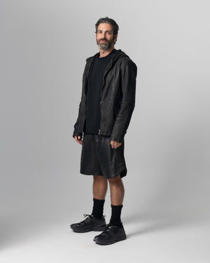 Hooded Leather Jacket Nero GU26S10090VBRUSH