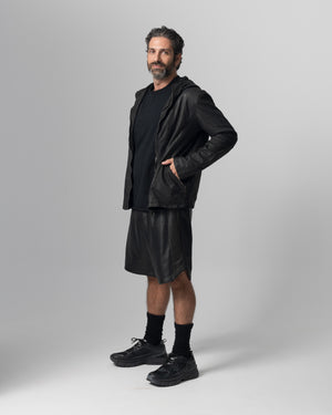 Hooded Leather Jacket Nero GU26S10090VBRUSH