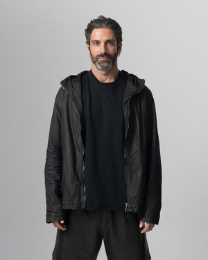 Hooded Leather Jacket Nero GU26S10090VBRUSH