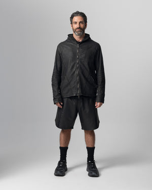 Hooded Leather Jacket Nero GU26S10090VBRUSH