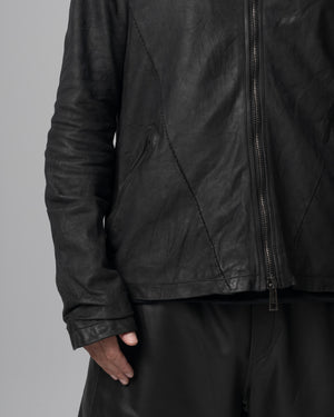 Hooded Leather Jacket Nero GU26S10090VBRUSH