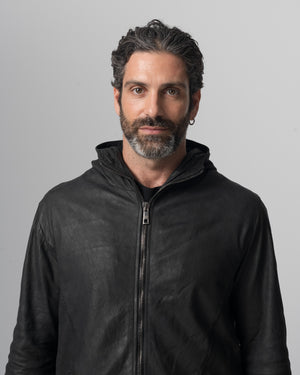 Hooded Leather Jacket Nero GU26S10090VBRUSH