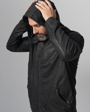Hooded Leather Jacket Nero GU26S10090VBRUSH