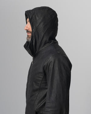 Hooded Leather Jacket Nero GU26S10090VBRUSH