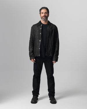 Leather Jacket Nero GU26S20098VBRUSH