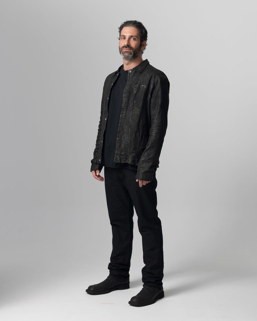 Leather Jacket Nero GU26S20098VBRUSH