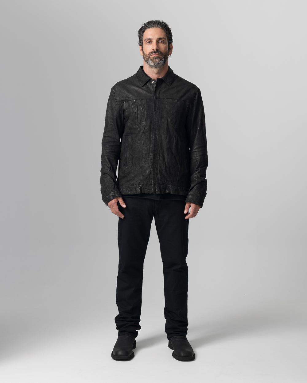 Leather Jacket Nero GU26S20098VBRUSH