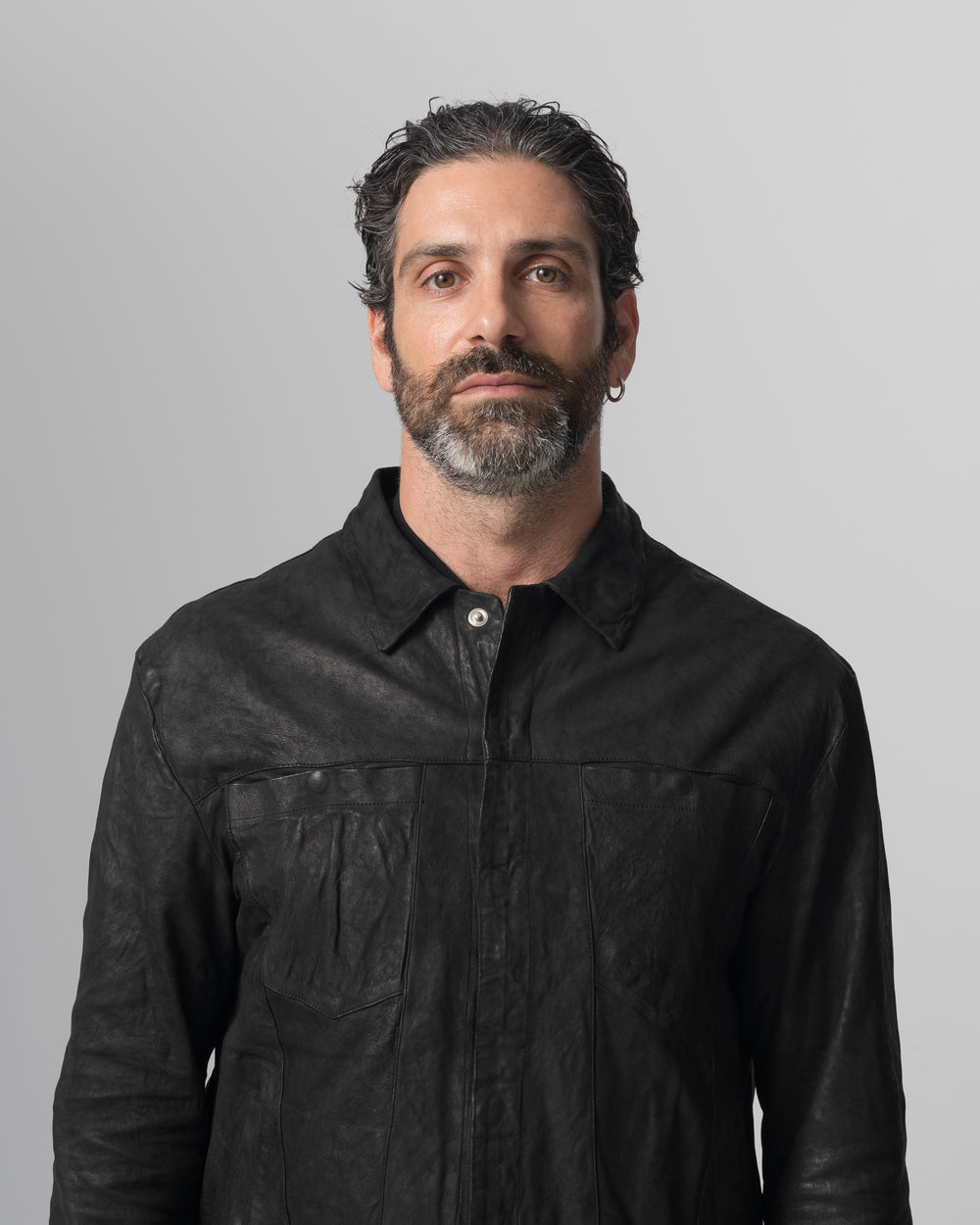Leather Jacket Nero GU26S20098VBRUSH