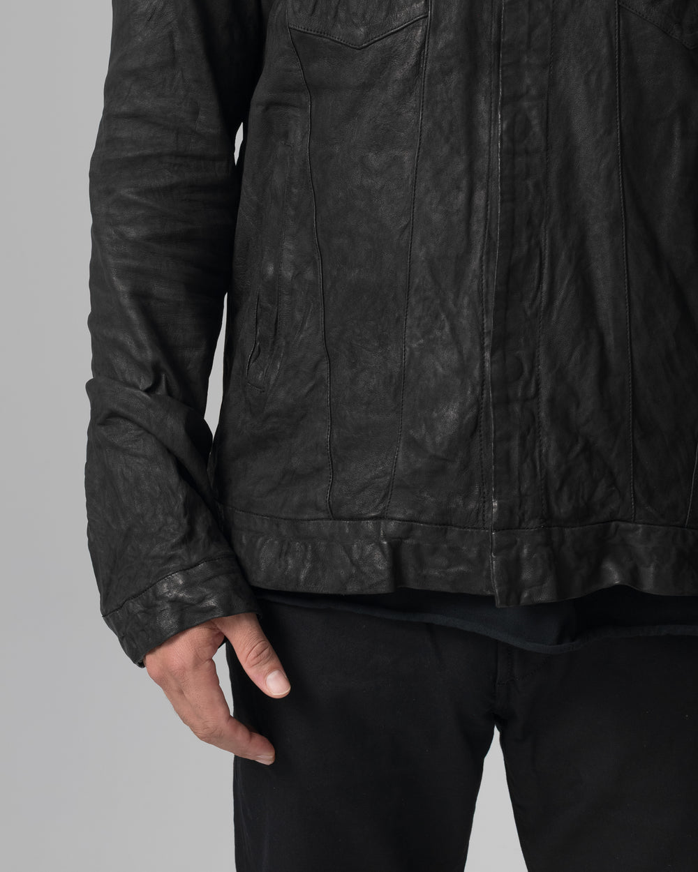 Leather Jacket Nero GU26S20098VBRUSH