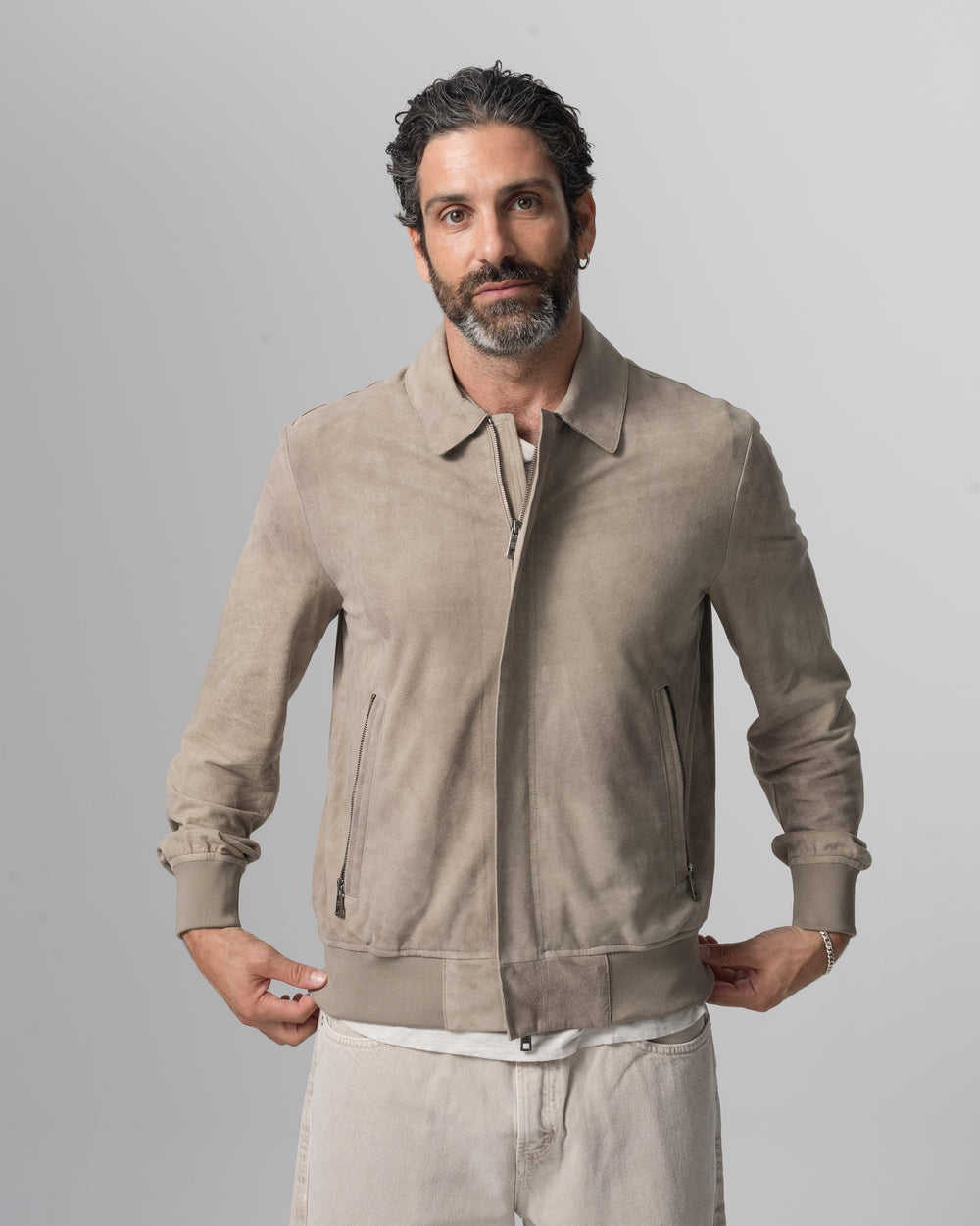 Leather Jacket Dirty Grey GU26S24098CMAK