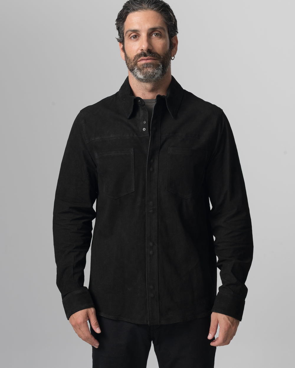 Leather Shirt Jacket Nero GU26S9812VREV