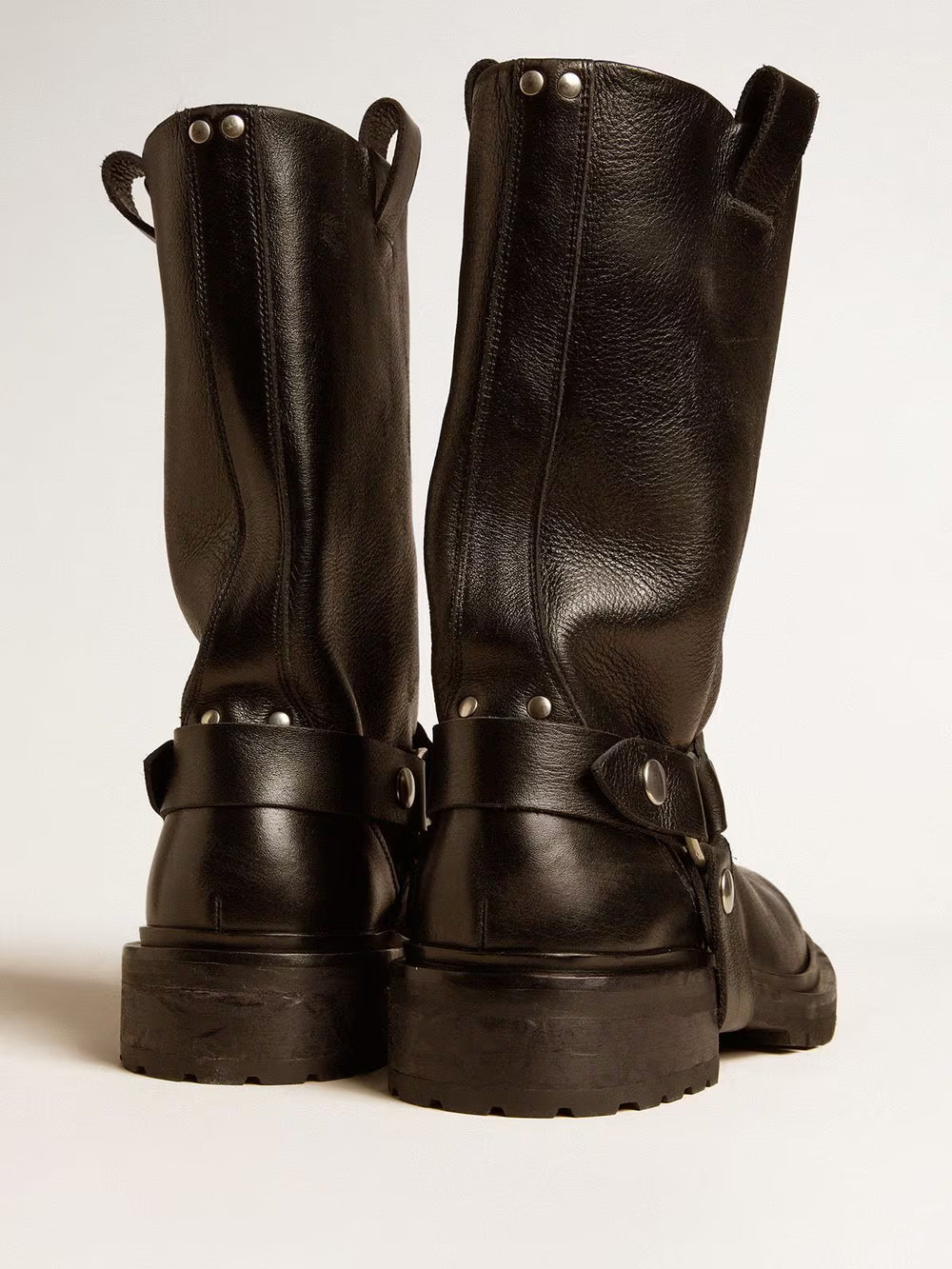 Kurt Boots in Glossy Leather w/ Silver Buckle and Studs Black