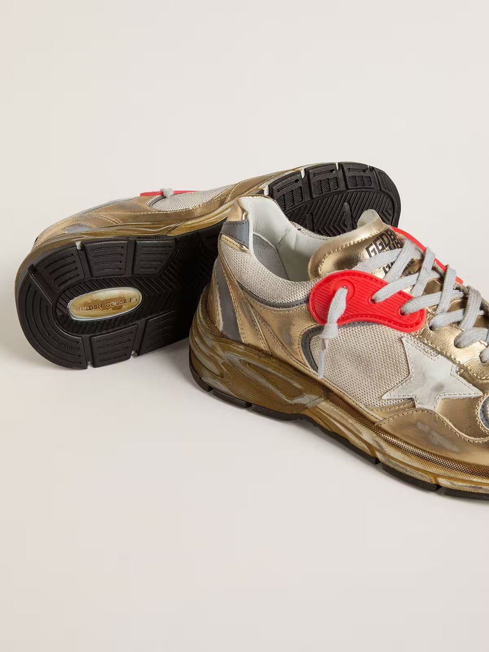 Women's Dad-Star in Mesh and Gold Foiled Leather w/ White Leather Star