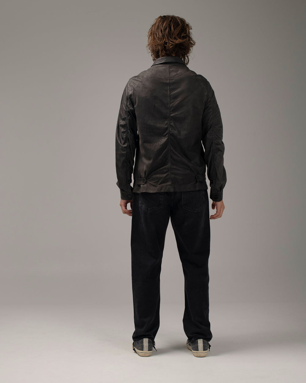 Leather Zip-up Jacket Carbone