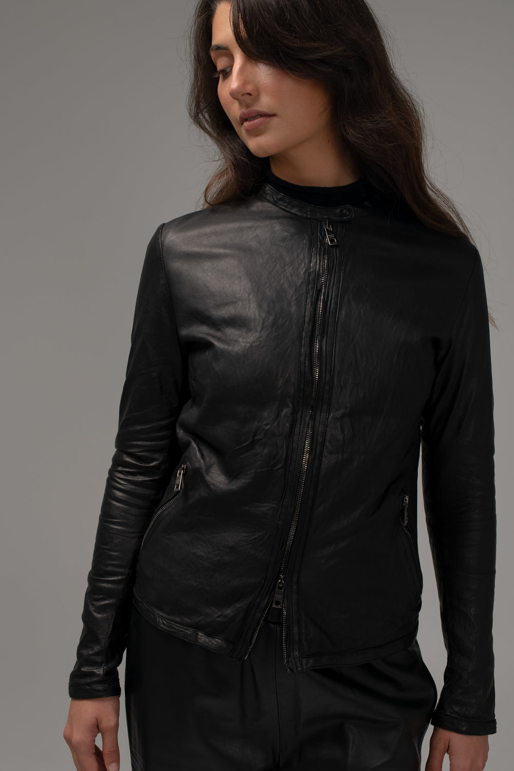 Zip Up Jacket Leather Nero GD24S8374V