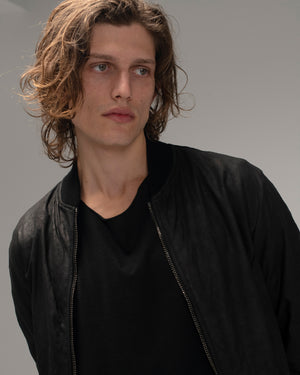 Leather Bomber Jacket Nero