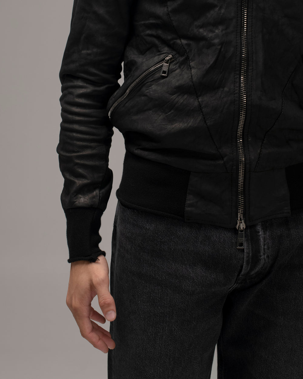 Leather Bomber Jacket Nero