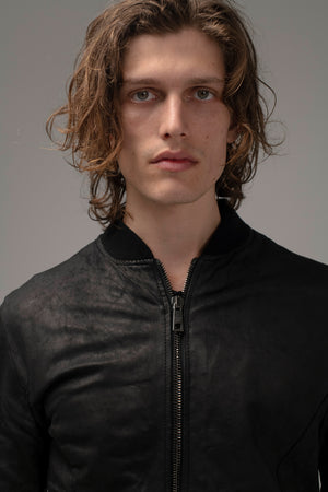 Leather Bomber Jacket Nero