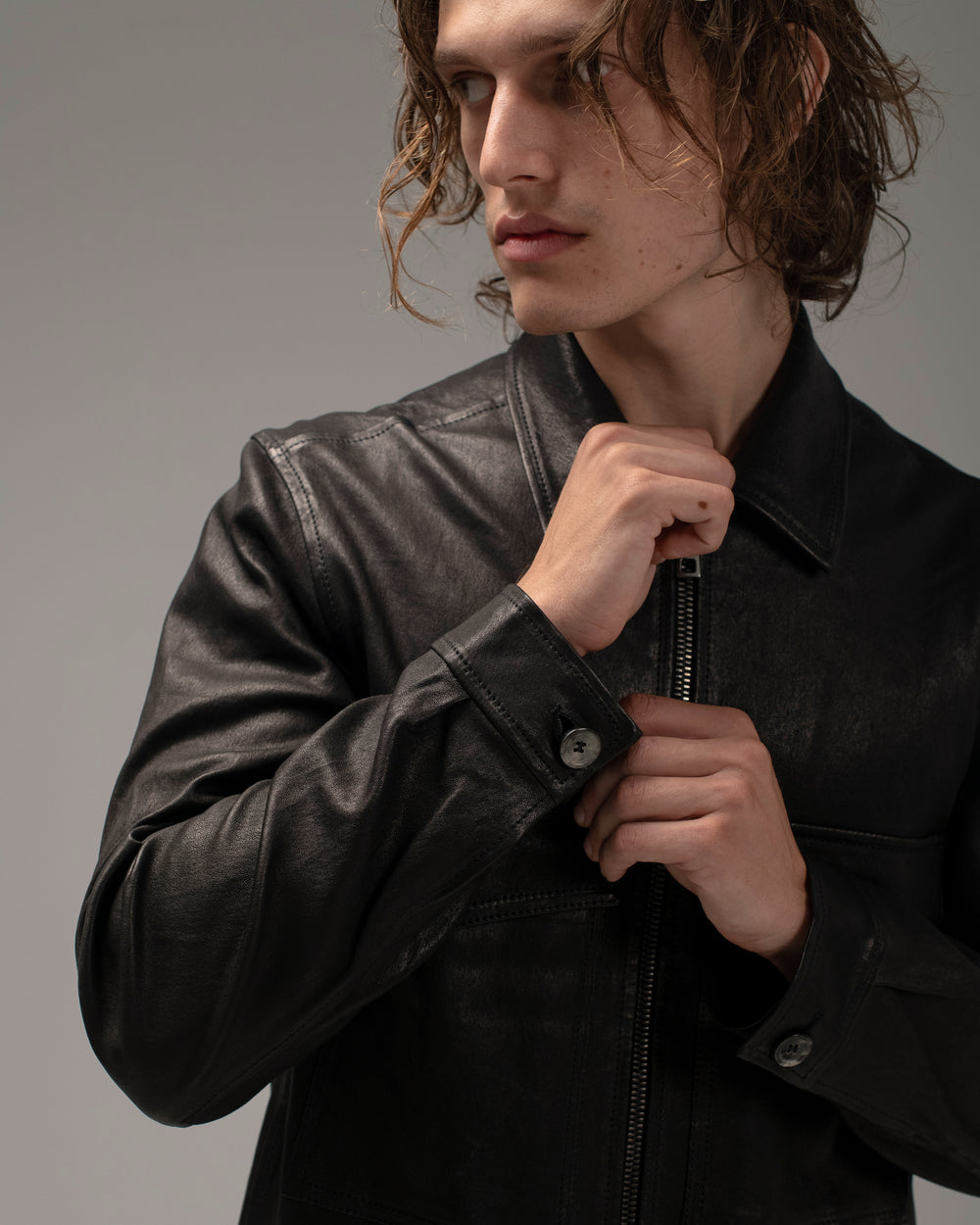 Stretch Leather Jacket Nero