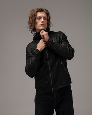 Perforated Leather Hooded Jacket Nero