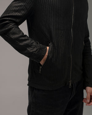 Perforated Leather Hooded Jacket Nero