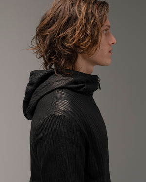 Perforated Leather Hooded Jacket Nero