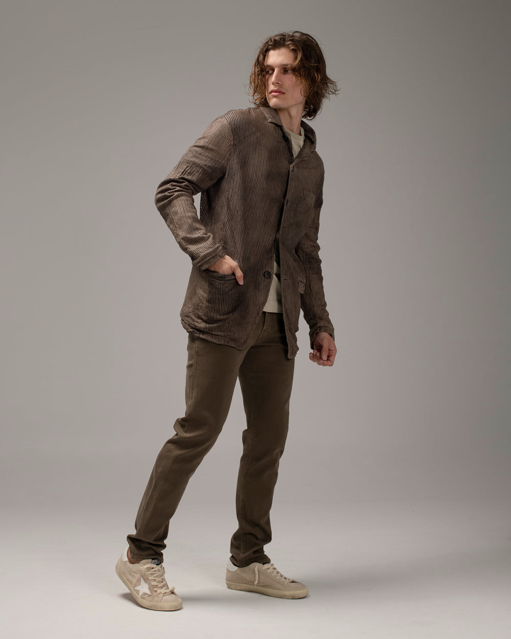 Perforated Leather Blazer Taupe