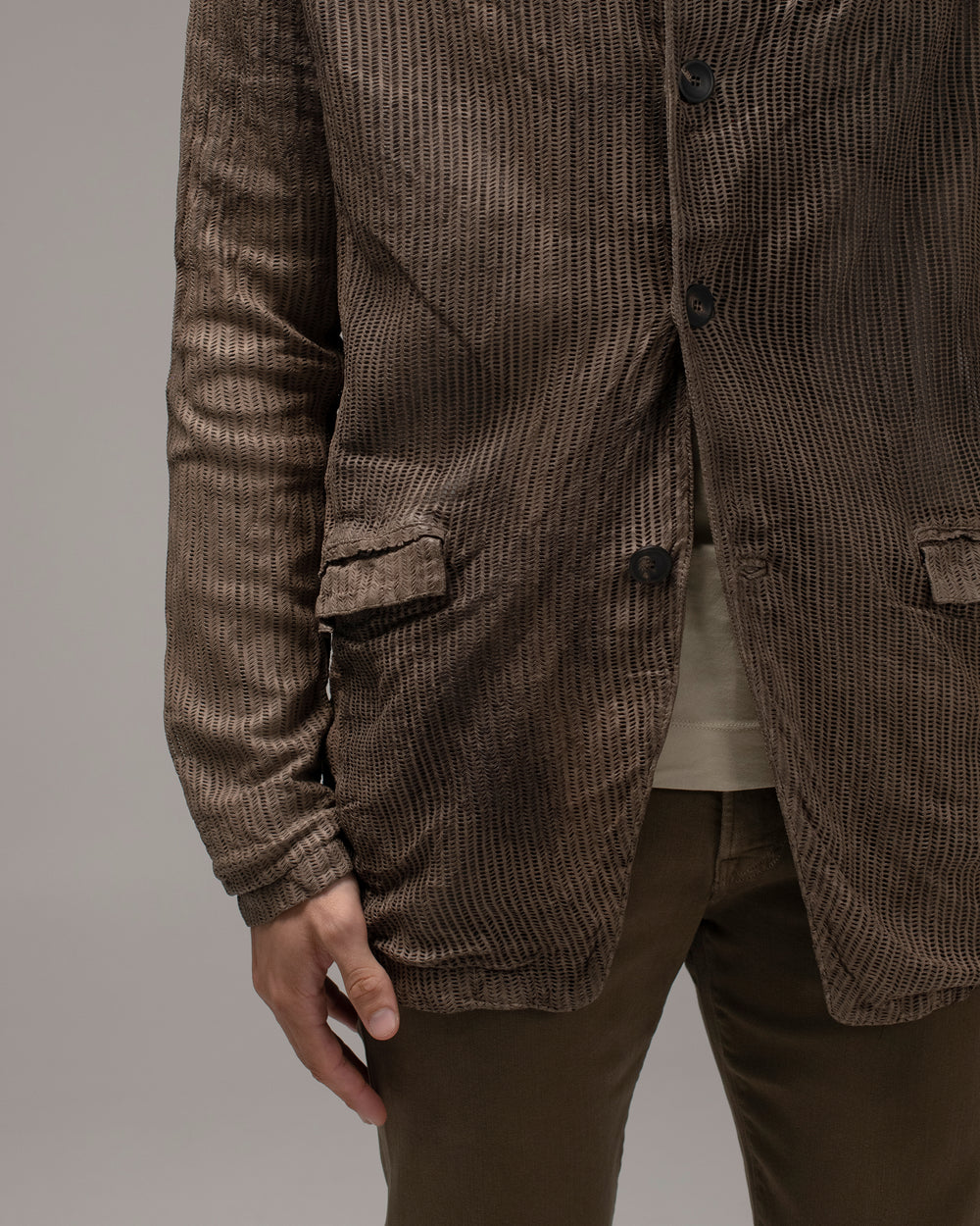 Perforated Leather Blazer Taupe