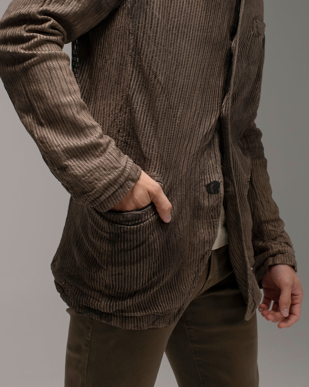 Perforated Leather Blazer Taupe