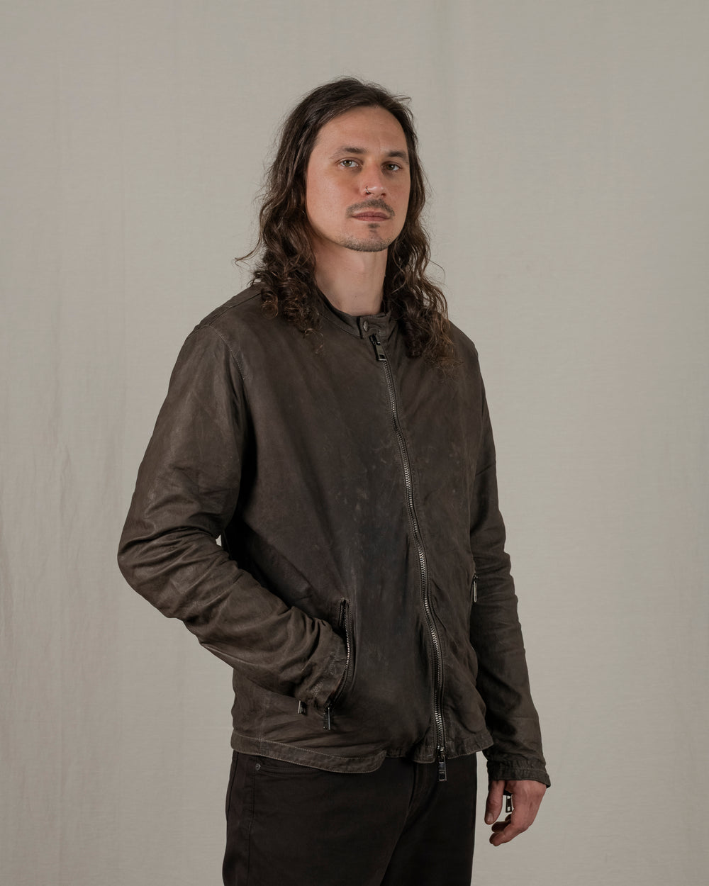 Biker Leather Jacket Aneto GU25S8299VBRUSH