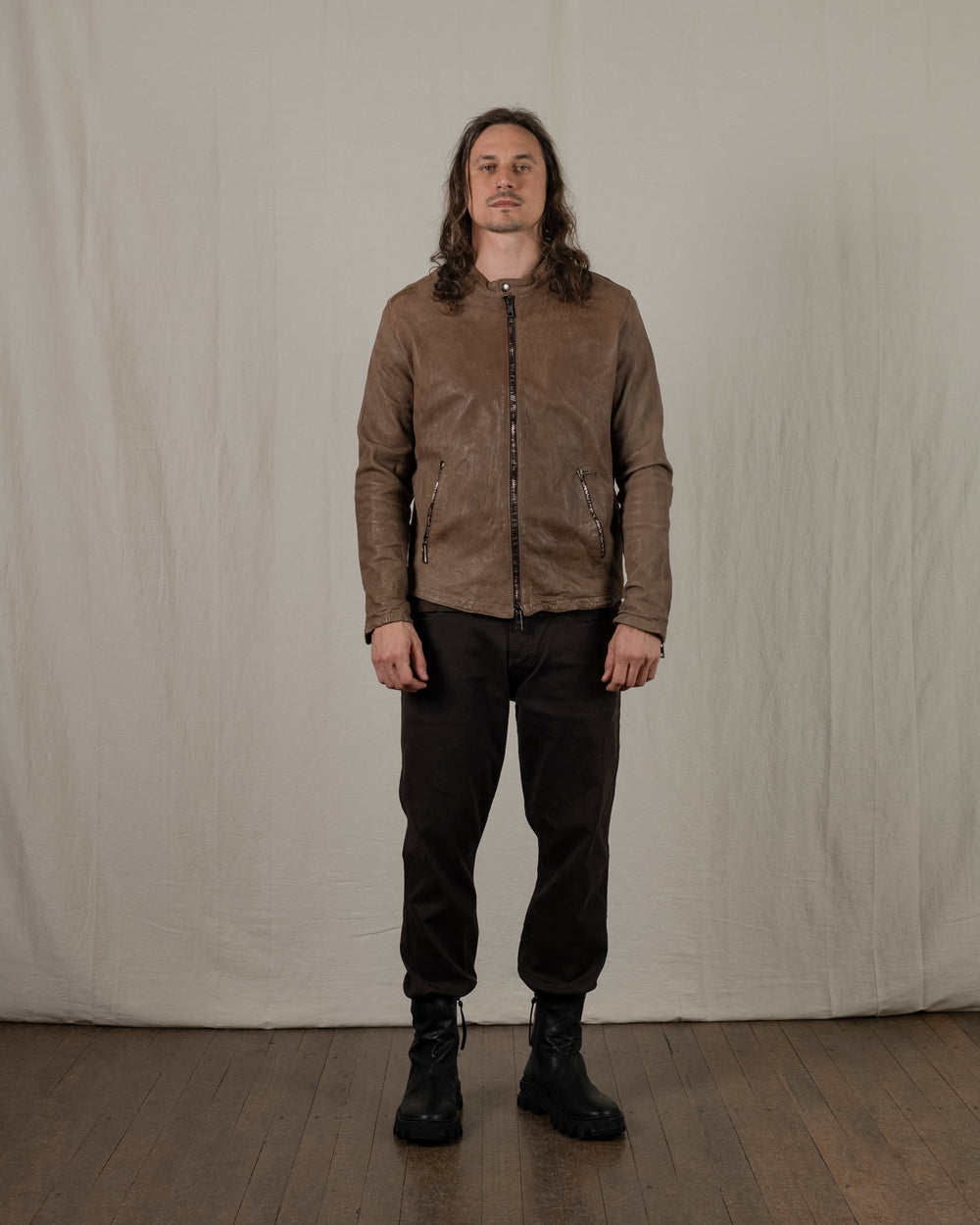 Biker Leather Jacket Box GU25F8299VBRUSH