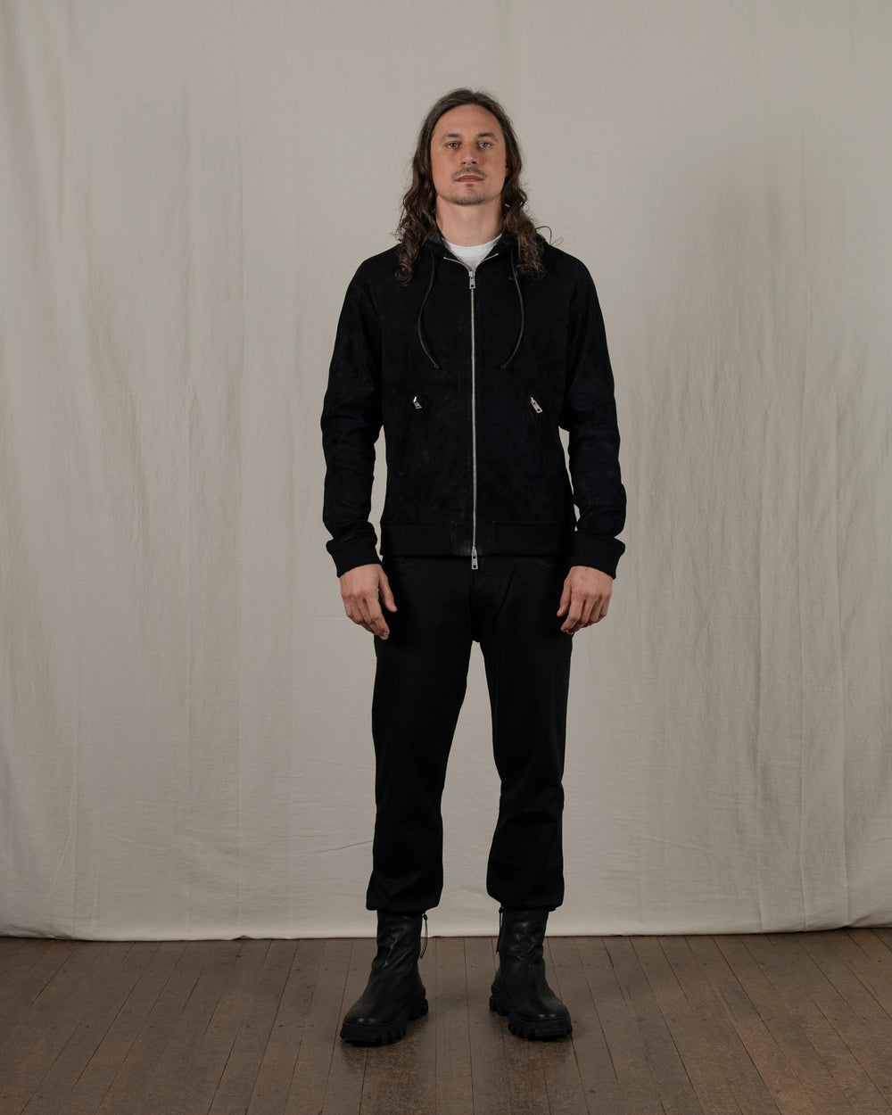 Hooded Leather Jacket Nero GU25S9023GRASS