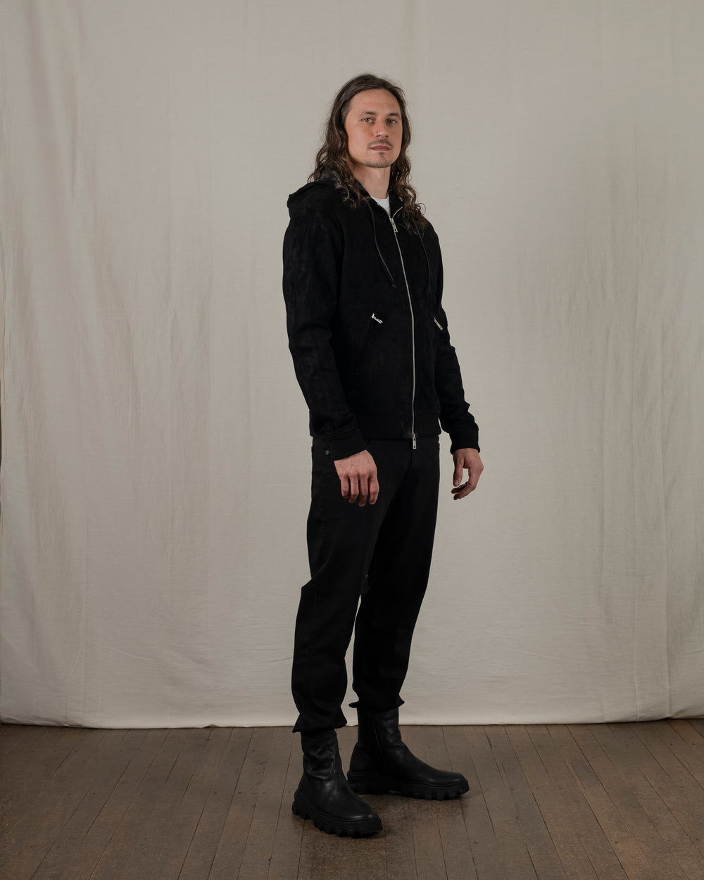 Hooded Leather Jacket Nero GU25S9023GRASS