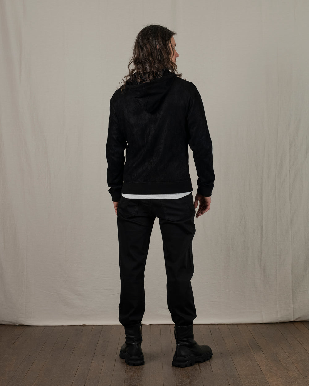 Hooded Leather Jacket Nero GU25S9023GRASS