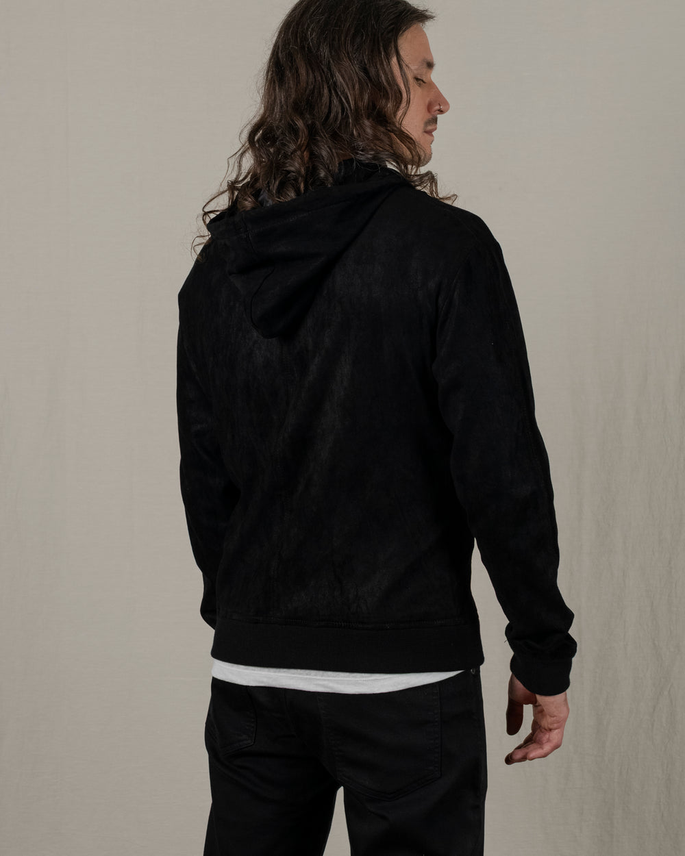 Hooded Leather Jacket Nero GU25S9023GRASS