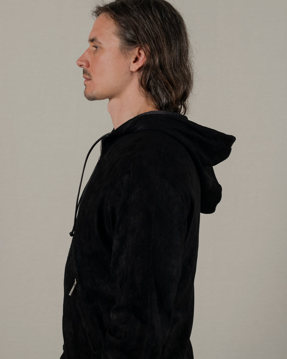 Hooded Leather Jacket Nero GU25S9023GRASS