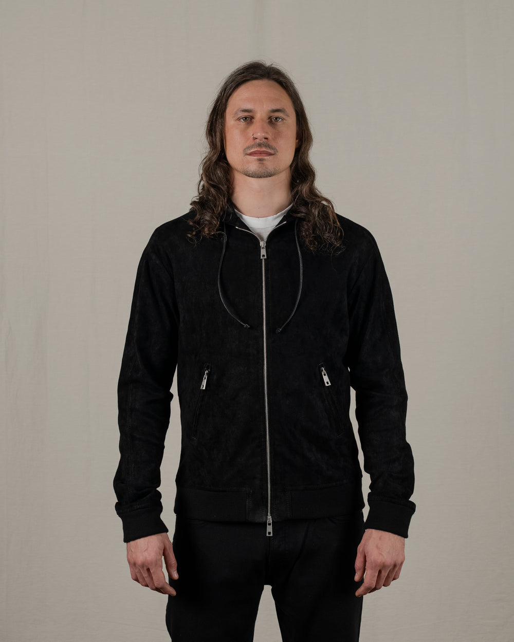 Hooded Leather Jacket Nero GU25S9023GRASS