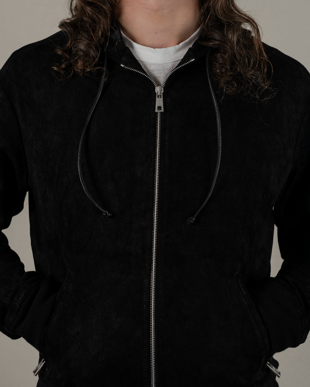 Hooded Leather Jacket Nero GU25S9023GRASS