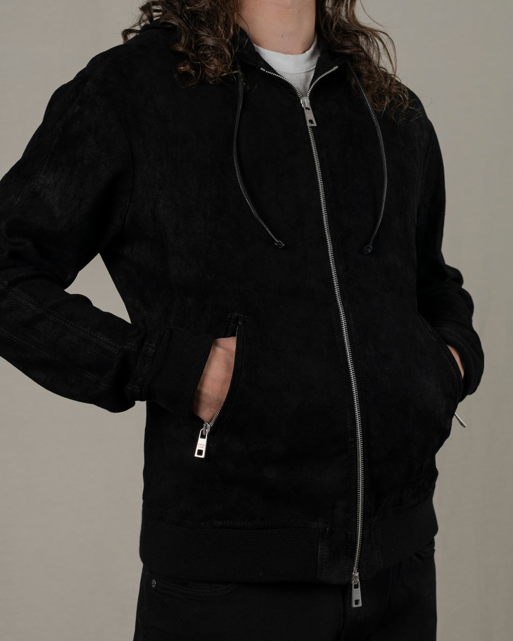 Hooded Leather Jacket Nero GU25S9023GRASS