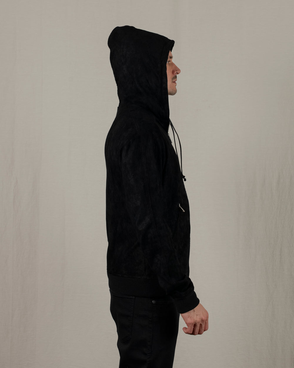 Hooded Leather Jacket Nero GU25S9023GRASS