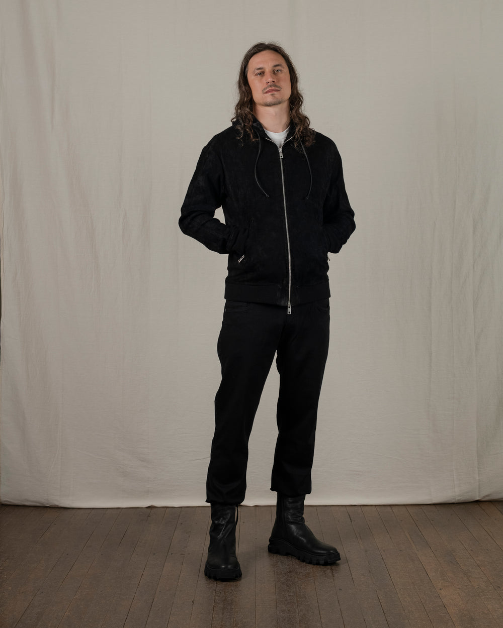 Hooded Leather Jacket Nero GU25S9023GRASS