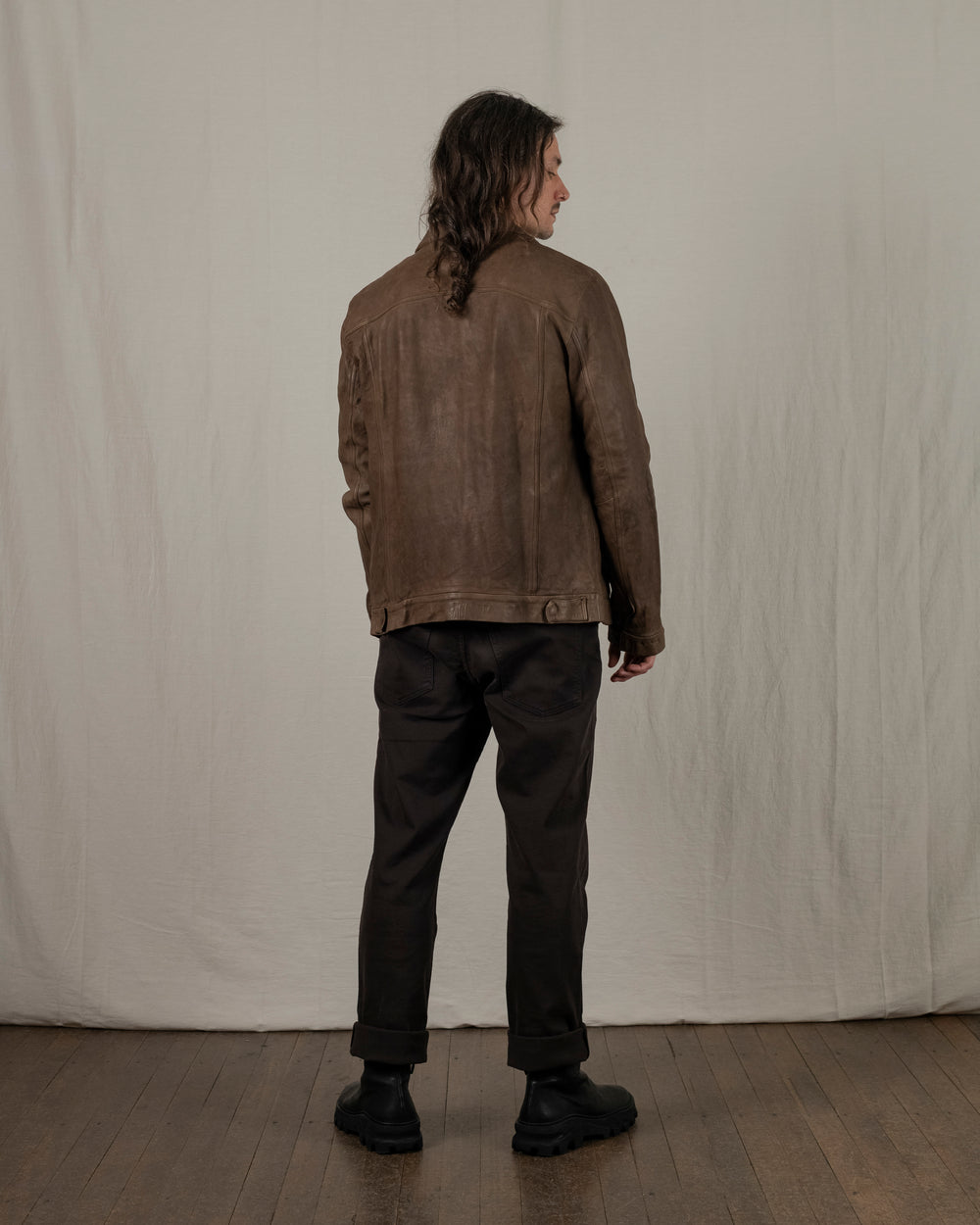 Leather Jacket w/ Press studs Box GU25F20098VBRUSH