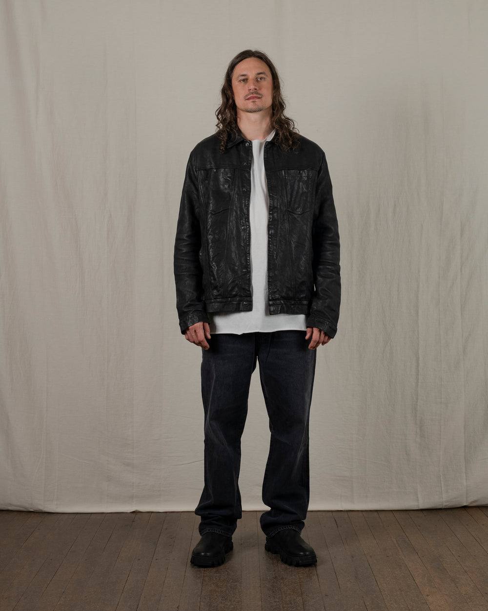 Leather Jacket w/ Press studs Nero GU25F20098VBRUSH