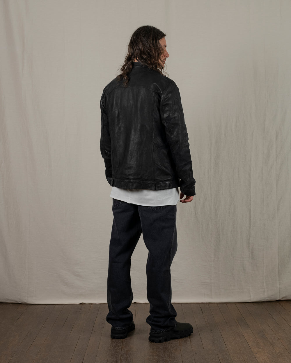 Leather Jacket w/ Press studs Nero GU25F20098VBRUSH