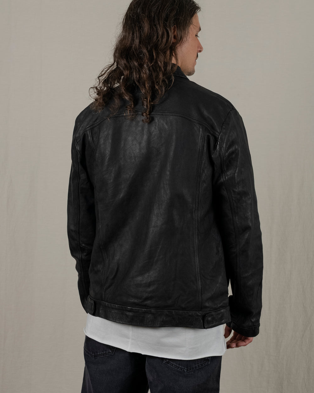 Leather Jacket w/ Press studs Nero GU25F20098VBRUSH