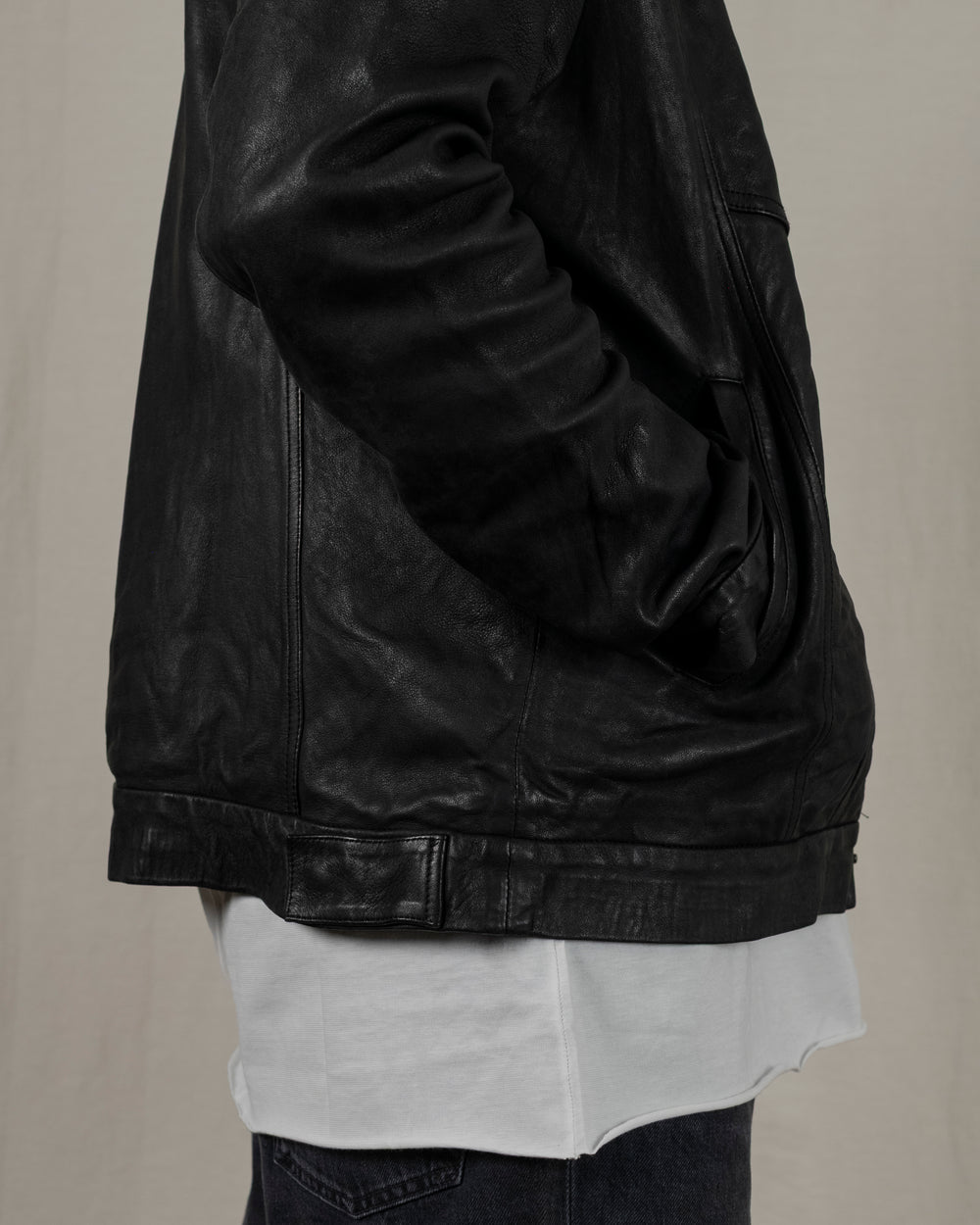 Leather Jacket w/ Press studs Nero GU25F20098VBRUSH