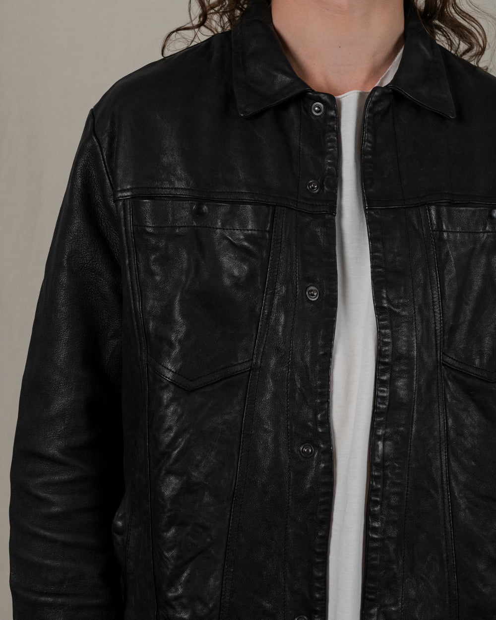 Leather Jacket w/ Press studs Nero GU25F20098VBRUSH