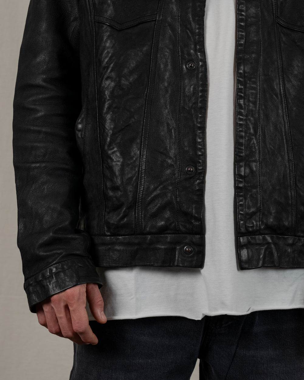 Leather Jacket w/ Press studs Nero GU25F20098VBRUSH