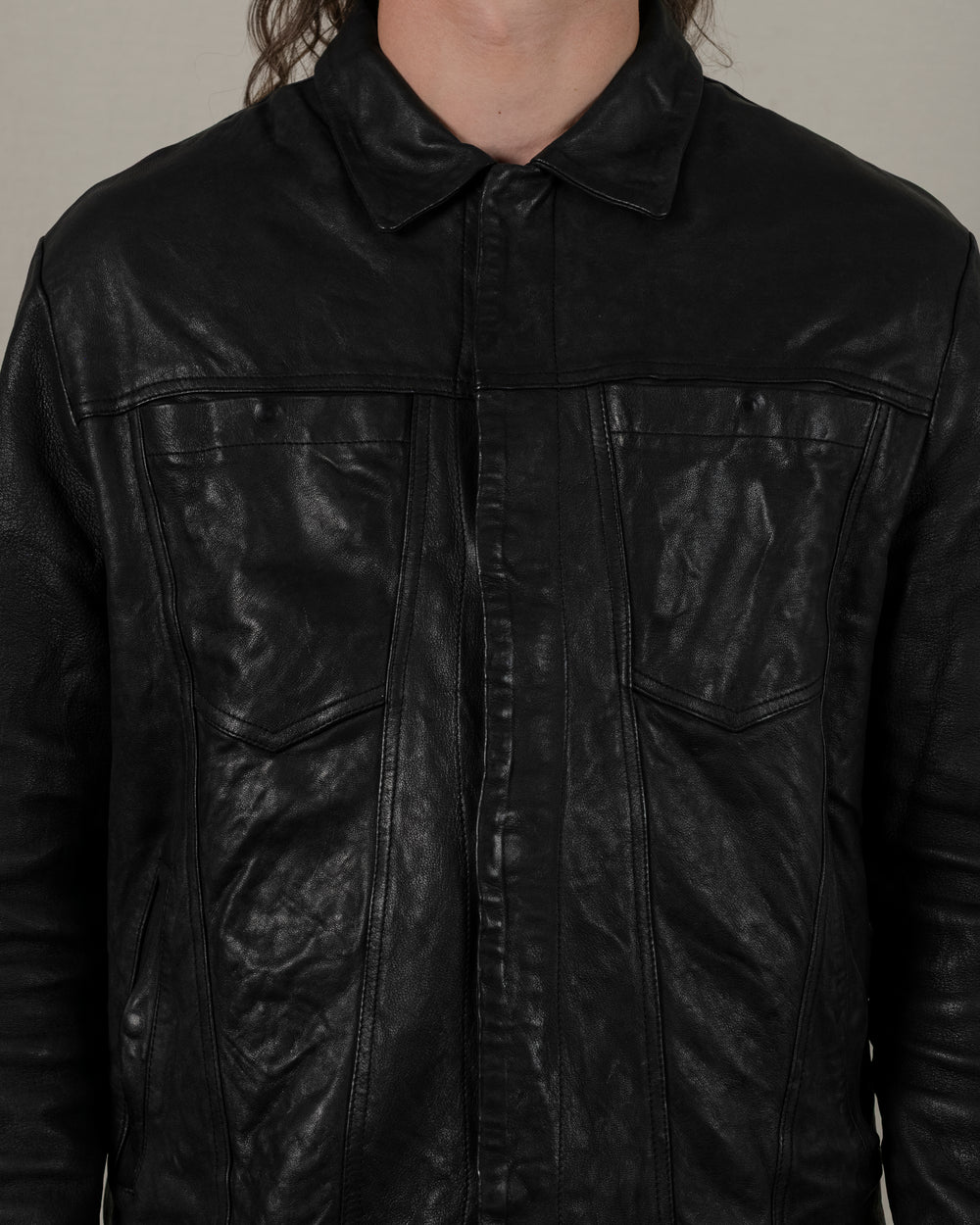 Leather Jacket w/ Press studs Nero GU25F20098VBRUSH